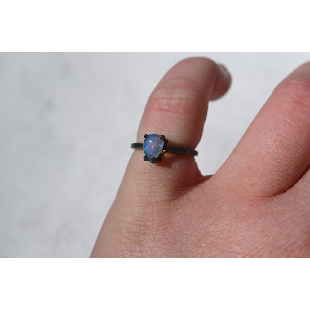 Pear Opal Engagement Ring, Natural Ethiopian Opal, Sterling Silver (Size 5)